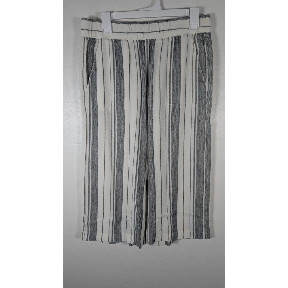 Cloth & Stone Pants Womens Small White Stripe Linen Rayon Cropped Casual